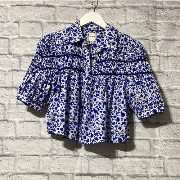Maeve Blue Floral Button Down Shirt - Picture 1 of 8